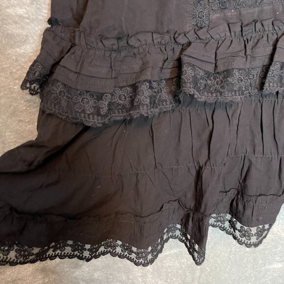 Women Lace Tiered Ruffle Babydoll Gothic Emo Witchy Black Mini Romper Dress M - Picture 4 of 10